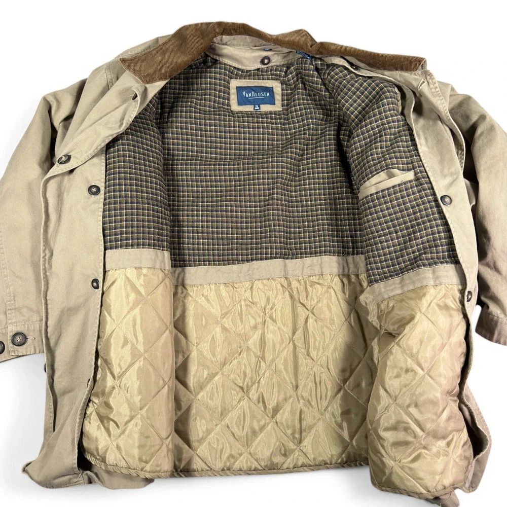 Vintage Van Heusen Chore Coat Adult EXTRA LARGE Brown Canvas Lined Quilted Barn
